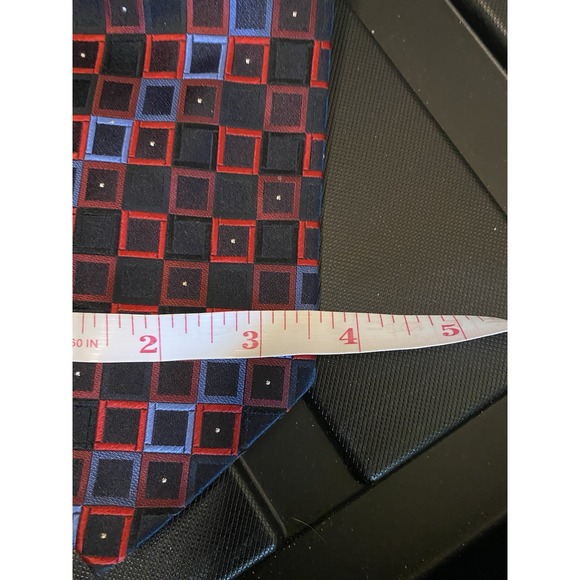 Vintage Foggia Geometric Square Red Blue Purple Mens Neck‎ Tie Silk Handmade - Picture 3 of 3